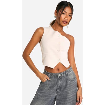 boohoo Dames Geweven Een-Schouder Getailleerd Vest | Light Stone | Maat: Small