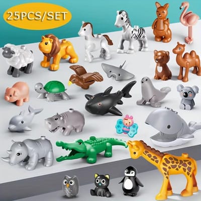 25 pièces Grande Dimension Figure Animaux Bloc Série Ferme Particules Blocs de Construction Jouets pour Enfants Fête d'Enfants Cadeau blue