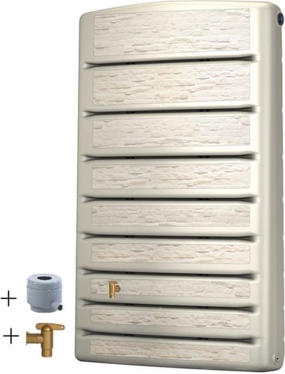 Graf regenton Extra Slim 400 L - Beige- met kraantje -met vulautomaat voor ronde regenpijpen