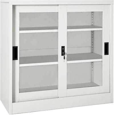 Verzamelvitrine Kast met Schuifdeur Lichtgrijs - Metalen Opbergkast met Verstelbare Planken