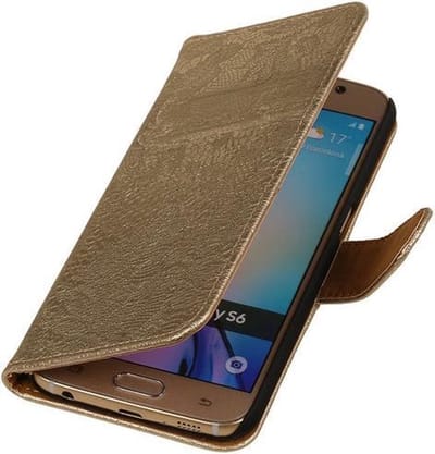 Samsung Galaxy J5 Lace Kant Booktype Wallet Hoesje Goud