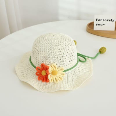 Chapeau d'été mince pare-soleil chapeau de paille chapeau de pêcheur fille mignon princesse bassin chapeau chapeau de soleil (47-52cm) beige