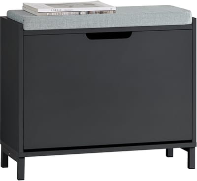 SoBuy FSR151-K-SCH Schoenenbank - Zwarte Opbergbank met Klep & Kussen