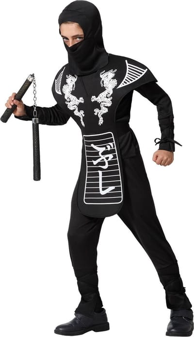 Atosa Carnaval verkleed kostuum/outfit - Ninja - voor jongens - zwart/wit - polyester - Compleet 116