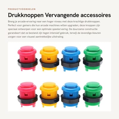 Dailygoods- Drukknop 8 Stuks - Krachtige Drukknop - Miniatuur Bladschakelaar - Hoogwaardig Kunststof - Meerdere Kleuren - 28mm Montage - Arcadeknop