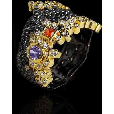 Creatieve Tweekleurige Zwart-Gouden Burst Boheemse Stijl Damesring Sieraden Onregelmatige Kleurring No. 10 black