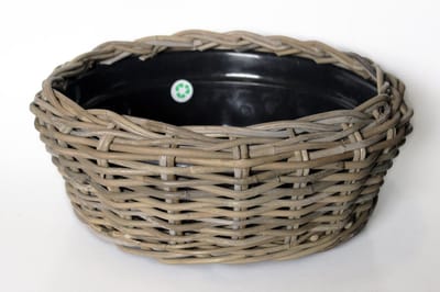 Van der Leeden | Drypot Schaal Rattan Grijs Ø 36 cm | Hoogte 18 cm, breedste punt 38 cm