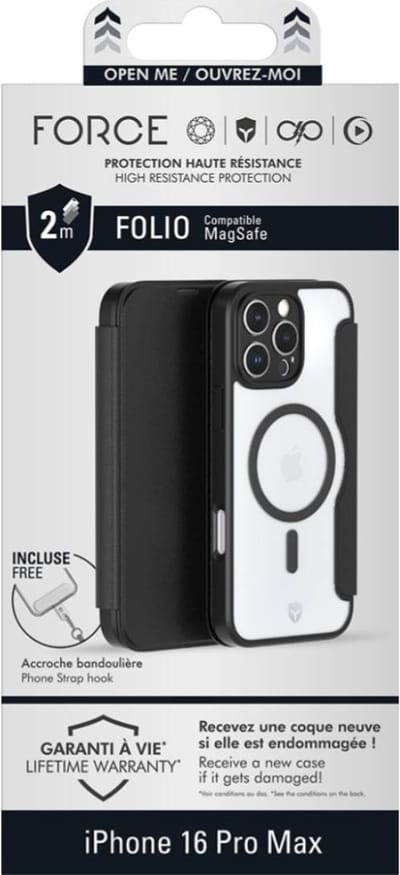 Force Case, Hoesje geschikt voor iPhone 16 Pro Max - MagSafe Versterkt Folio, Zwart