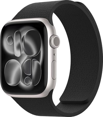 Stravo Magnetische Siliconen Horlogeband met Litchi-structuur – Traploos Verstelbaar Magneet Bandje – Geschikt voor Apple Watch 42mm (Series 11/10), 41mm (Series 9/8/7), 40mm (Series 6/5/4, SE 3/2/1), 38mm (Series 3/2/1) – Zwart