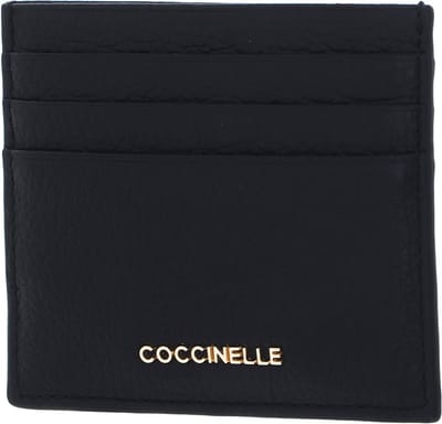 COCCINELLE Leren Kaarthouder Metallic Soft Document Holder Noir Zwart