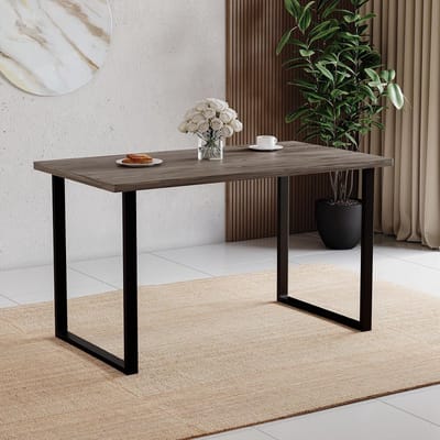 Moderne 4-zits eettafel met zwarte U-vormige poten voor keuken en eetkamer