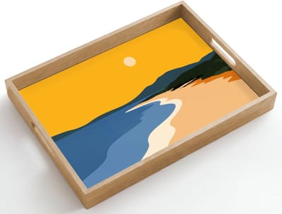 Dienblad hout 50x35 cm - Schootdienblad - Kustlijn - Oranje lucht - Begroeiing - Borrelplank rechthoek - Plateau dienbladen