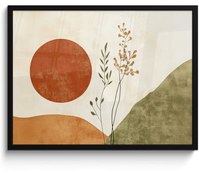 Poster in lijst - Fotolijst 70x50 cm - Posters - Zon - Abstract - Takken - Oranje - Posterlijst zwart - Decoratie - Wanddecoratie woonkamer - Muurdecoratie slaapkamer
