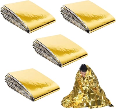Thermo nooddeken - Reddingsdeken herbruikbaar - Outdoor overleven - Waterdicht reflecterend materiaal - 210 x 160 cm - Zilver/Goud