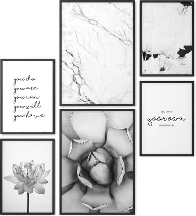 Poster Set - Wanddecoratie Prints - Woonkamer Decoratie - Zwart-Wit Ontwerp - 2x A4 4x A5