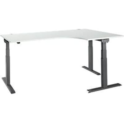 Hoekbureau ERGO-T 2.0 - elektrisch in hoogte verstelbaar - 90° hoek rechts - B 2000 x H 640-1300 mm - T voet antraciet - lichtgrijs - ons merk Schäfer Shop Select