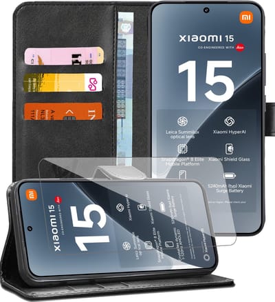 Hoesje geschikt voor Xiaomi 15 - Screenprotector Glas - Portemonnee Book Case Zwart