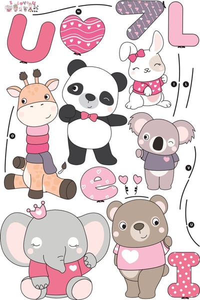 Muurstickers - KIND, DIEREN EN BALLONNEN, IK HOU VAN JOU - Zelfklevende stickers - 150x100cm