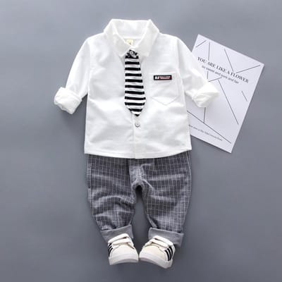2 stuks jongens herfstkleding pak kinderen heren jongen stropdas shirt + broek peuter babyjongen 110cm