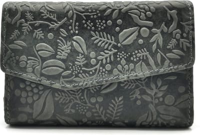 Hillburry Overslagportemonnee met Relief Bladeren - met RFID-bescherming - Grijs - (bxhxd) ca. 14cm x 9,5cm x 3,5cm