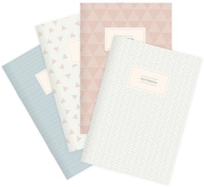 SnelShoppen - 4-delige set notitieboekjes A5 met handgetekende patronen, 32 blanco vellen, perfect voor school, werk, creativiteit en notities