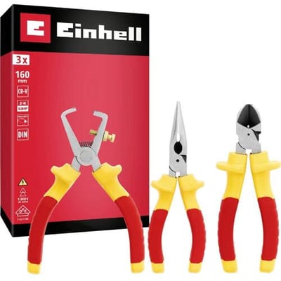 Einhell elektriciens tangenset, 3-delig (isolatie tot 1000 volt, zijsnijtang, draadstripper, telefoontang, ergonomische handgrepen voor elektrische installaties)