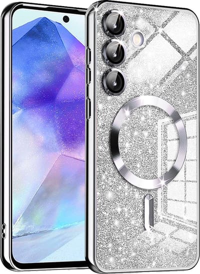 Hoesje geschikt voor Samsung Galaxy A55 - Techsuit Luxury Glitter Back Cover - Geschikt voor MagSafe - Zilver