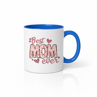 Best Mom Ever Koffiemok - Bloemen Moederdag Cadeau - Blauw-Witte Keramische Mok