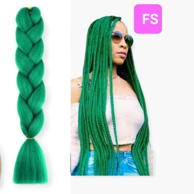 Frazimashop- Zomer Jumbo extension vlechthaar-24 inch 60 cm- kleur groen Vlechthaar pre stretched braiding hair crochet box braids per stuk 100g