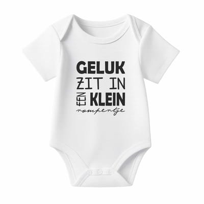 Romper met Tekst Baby – Geluk zit in een klein rompertje – Wit – Korte mouw – Maat 86/92
