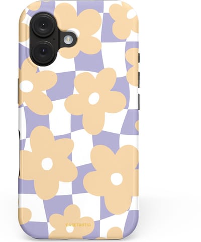 Casetastic hoesje geschikt voor Apple iPhone 16 - MagSafe - Dubbellaagse bescherming - Madeliefjes feest - Fashion Case - Zand Wit Lila Zilver