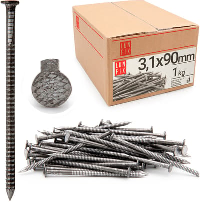 LUN FIX - Rillennagel 3,1 x 90 mm - 1kg (ca. 175 stk.) - ongegalvaniseerde bouwspijker - houten spijkers voor bouwprojecten