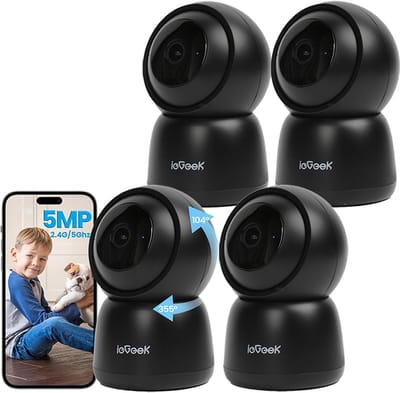 ieGeek SC1 Pro Beveiligingscamera binnen - 5MP Ultra HD - Huisdiercamera met app - Beveiligingscamera's - Wifi Camera APP - Volgt beweging en geluidsdetectie - Bewakingscamera - 2.4/5 GHz - Zwart - 4 Stuks
