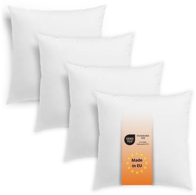 sleepling Basic 50 - kussen 40x40 cm 4-delige Set - vezelkussen van polyester - geschikt als bankkussen, decoratiekussen of sierkussen - ademende vlieshoes - kussen set- Made in EU - 40 x 40 cm - wit
