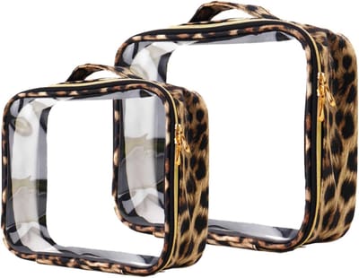 Reistas voor dames - Make-uptas - met gouden rits en handvat - Luipaardprint - Modern