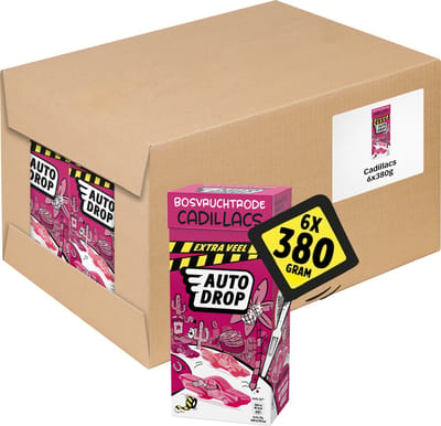 Autodrop - Snoep - Bosvruchtrode Cadillacs Xtra Veel - 6 doosjes - 380 gram