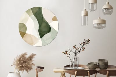 WallCircle - Wandcirkel - Muurcirkel - Japandi - Abstract - Groen - Aluminium - Dibond - 90x90 cm - Binnen en Buiten