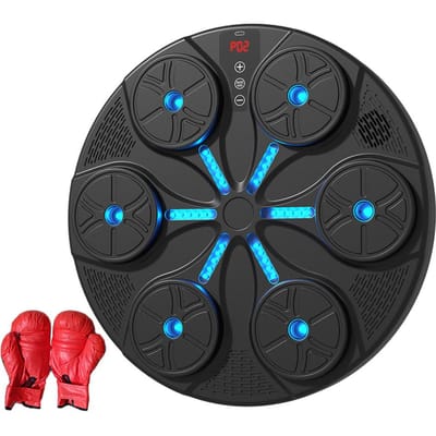 Machine de boxe musicale intelligente avec gants BT Équipement d'entraînement de mise au point de cible de boxe fixé au mur noir