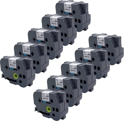 DULA Brother Compatible label tape- Tze-261 - 10 cassettes - Brother P-Touch - Zwart op wit - 36mm x 8m
