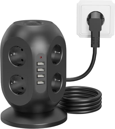 Daity 1-delige - multifunctionele stekkerdoos met 4 USB-poorten - 8-voudige stekkerdoos met overspanningsbeveiliging - USB-poorten - 2 meter verlengsnoer - multifunctionele stekkerdoos voor thuis/kantoor
