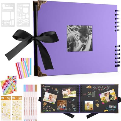 Fotoboek bruiloft 29,5 x 21 cm - paars scrapbook-album - 80 pagina's voor 240 foto's - personaliseerbaar voor jubileum - ShopVlot
