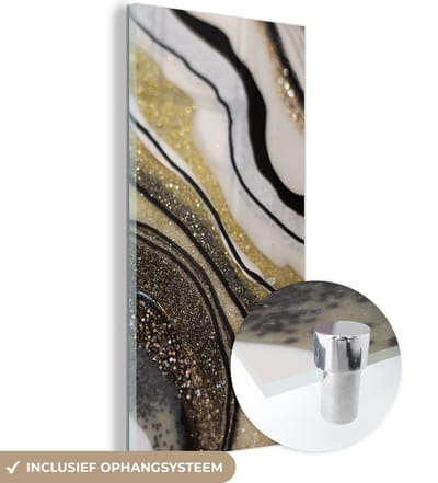 MuchoWow® Glasschilderij 20x40 cm - Schilderij acrylglas - Edelsteen - Abstract - Marmer - Natuur - Foto op glas - Schilderijen
