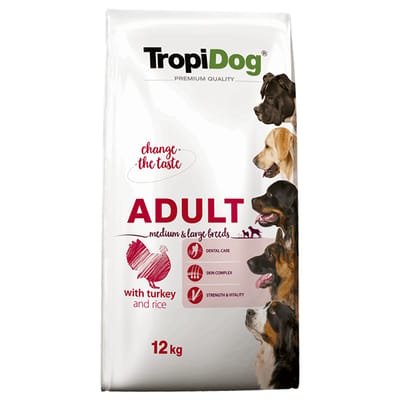 2x 12kg Tropidog Premium Adult Medium & Large Kalkoen & Rijst hondenvoer droog