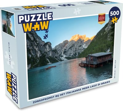 Puzzel Zonsopkomst bij het Italiaanse meer Lago di Braies - Legpuzzel - Puzzel 500 stukjes