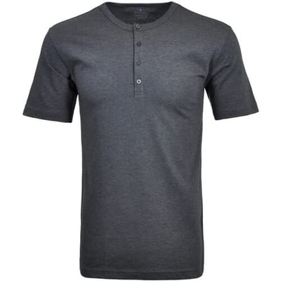 Ragman T-Shirt Serafino Round Neck Uni Pima Cotton Antraciet / male