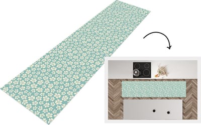 Keukenloper - Loper keuken - Bloemen - Wit - Vintage - Patronen - 200x50 cm - Keukenloper vinyl