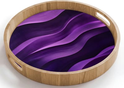 Dienblad rond 40x40 cm - Schootdienblad hout - Golven - Abstract - Paars - Borrelplank rechthoek - Plateau houten dienbladen