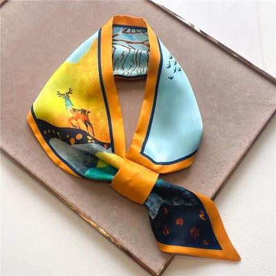 Écharpe de luxe en soie d'oreille printemps été pour femmes, imprimé rayé, foulard de cou, serviette de poignet, style coréen, cravate pour sac, bandeau, écharpe de cou pour dames yellow