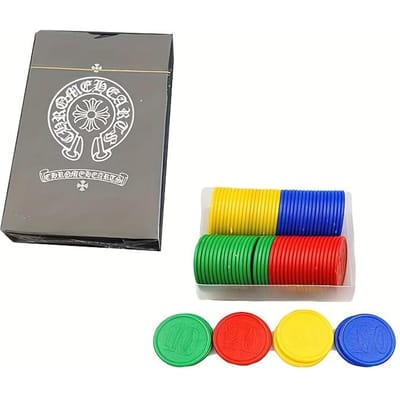 1 pièce, un jeu de cartes à jouer et une boîte de jetons, cartes à jouer noires, une boîte de 80 jetons, jeu de société. Pack of 2