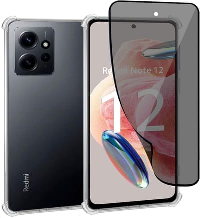 Geschikt voor Xiaomi Xiaomi Redmi Note 12 - Hoesje + Privacy Screenprotector – Privé - Gehard Glas Cover